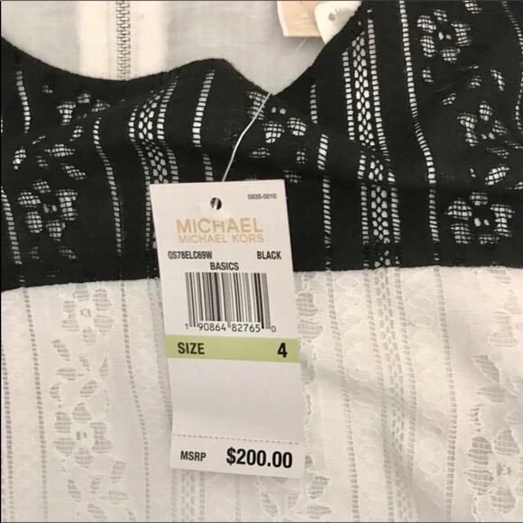 Michael Kors NWT Lace Black White Striped Mod Short Sleeved Shift Dress - Picture 7 of 8